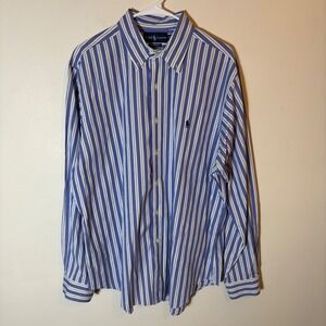 Ralph Lauren Mens XL Blue White Striped‎ Classic Fit Button Down Shirt